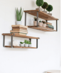 Recycled Wood And Metal Wall Shelves Set Of Two