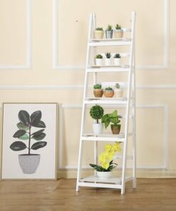 5 Tier Wooden Ladder Shelf Stand Storage Book Display Rack - White