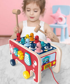 Toddlers Kids Wooden Pounding Bench Animal Bus Toys