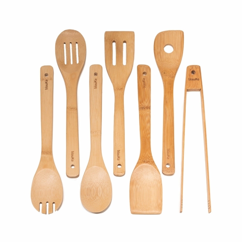 Wooden Spoons for Cooking 7-Pack - Bamboo Kitchen Utensils Set for