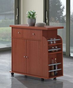 Hodedah HIK65 CHERRY Kitchen Island Spice Rack & Towel Rack-Cherry