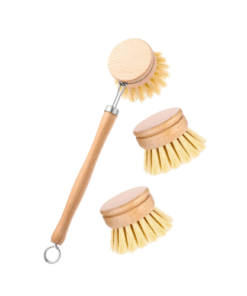 Wooden and Sisal Dish Brush with 2 Pieces Replacement Brush Heads