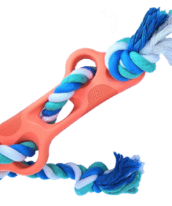 Rubber Bone Dog Chew Toy with Tug Rope -- Great for Active Dogs